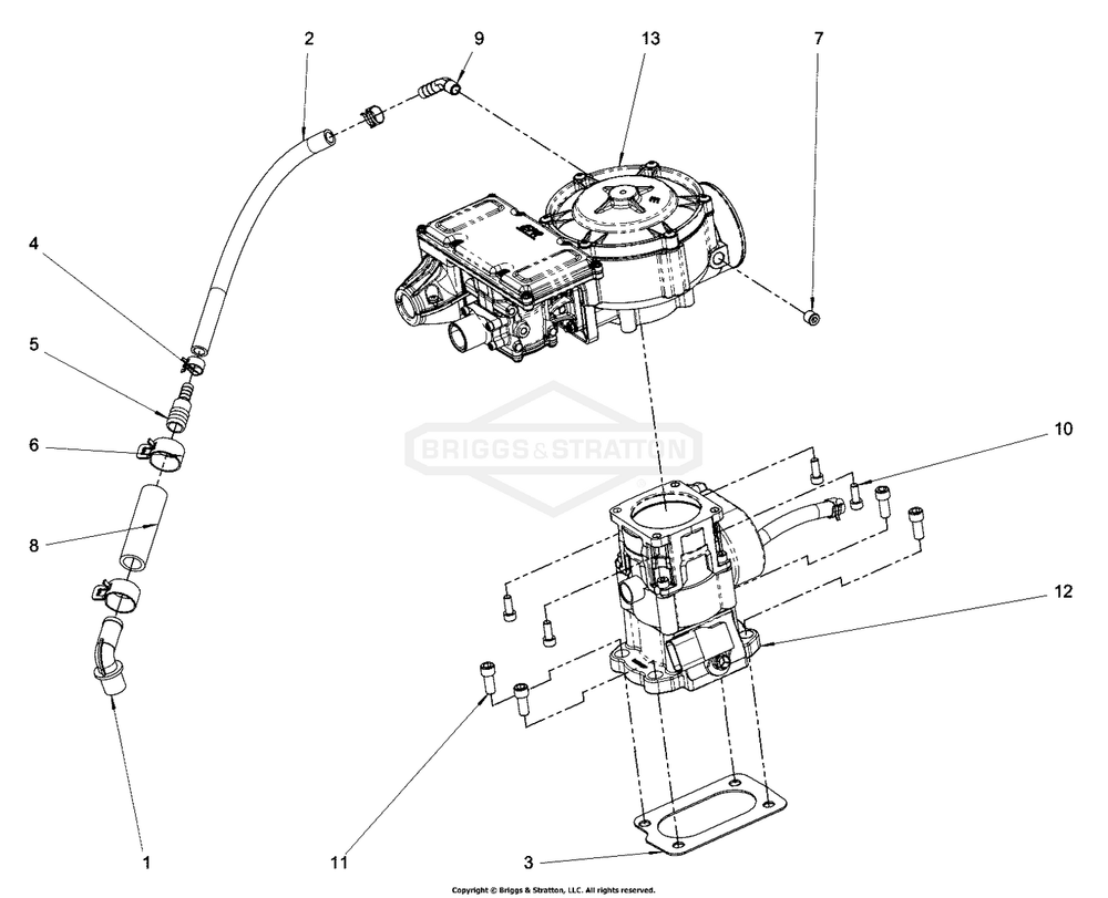 Engine Group - Fuel Diagram and Parts List for 076158-02  Briggs and Stratton Generator